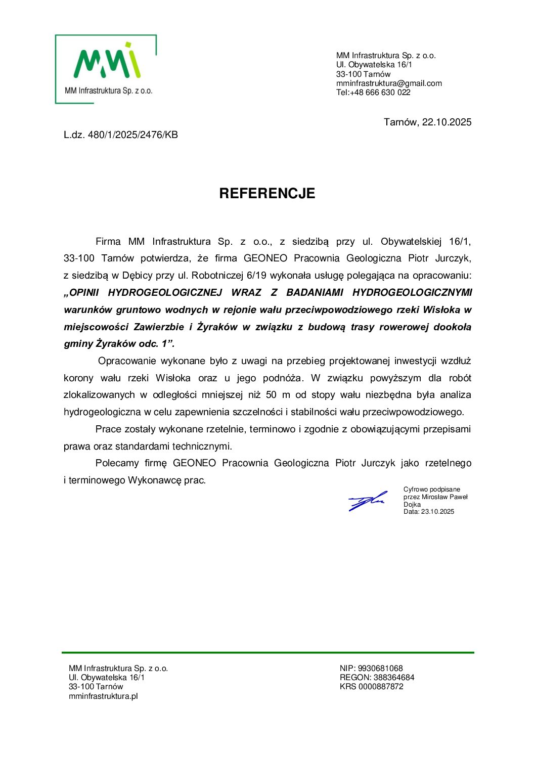 2025 10 22 Referencje MMInfrastruktura M.Dojka pdf