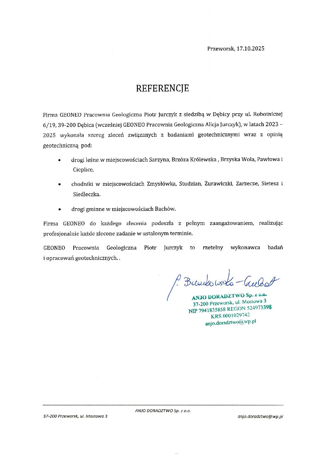 Referencje Geoneo 2025 ANJO Doradztwo Anna Kiczek 1 pdf